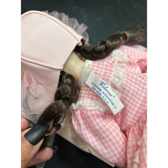 Madame Alexander 1965 Rebecca Doll 14" In Pink Gingham Dress & Bonnet With Black - Picture 5 of 7